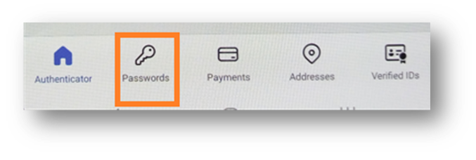 Screenshot showing the password option (2nd button) on the Authenticator navigation menu
