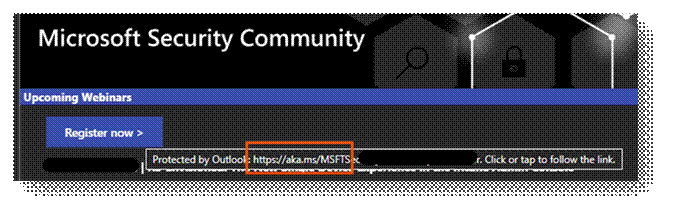 Email with the aka.ms/... link embedded inside the register now button