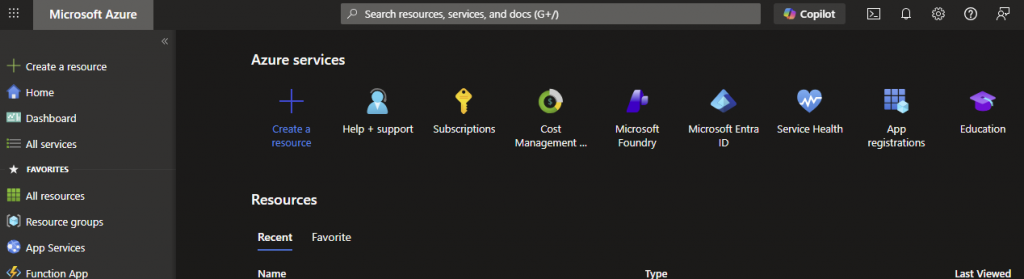 Image showing part of the Microsoft Azure dashboard